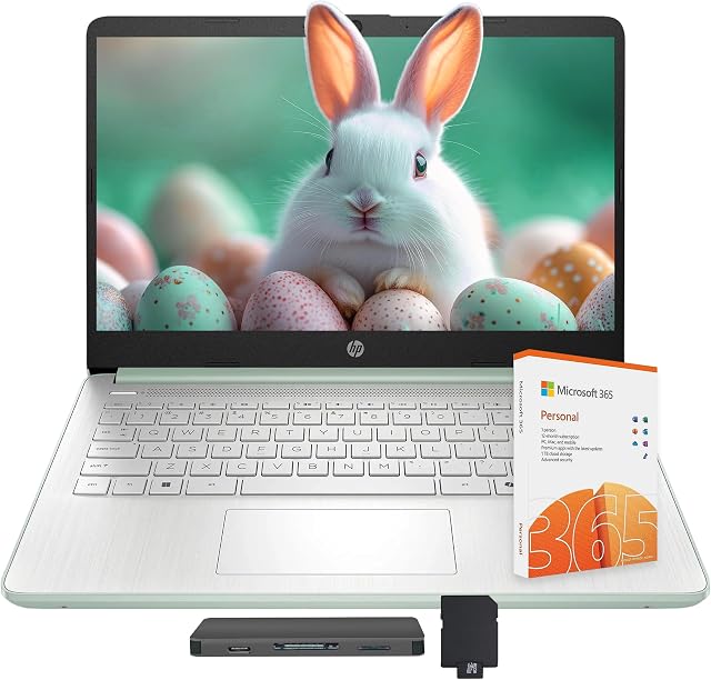HP Stream 14" Ordinateur portable avec AI Copilote, phare pour les étudiants & Affaires, 13th Gen Intel. 4-Core, 4GB RAM, 256GB Stockage (128GB UFS + 128GB station d'accueil), 1-Year Bureau 365, Gagner 11, Vert saule