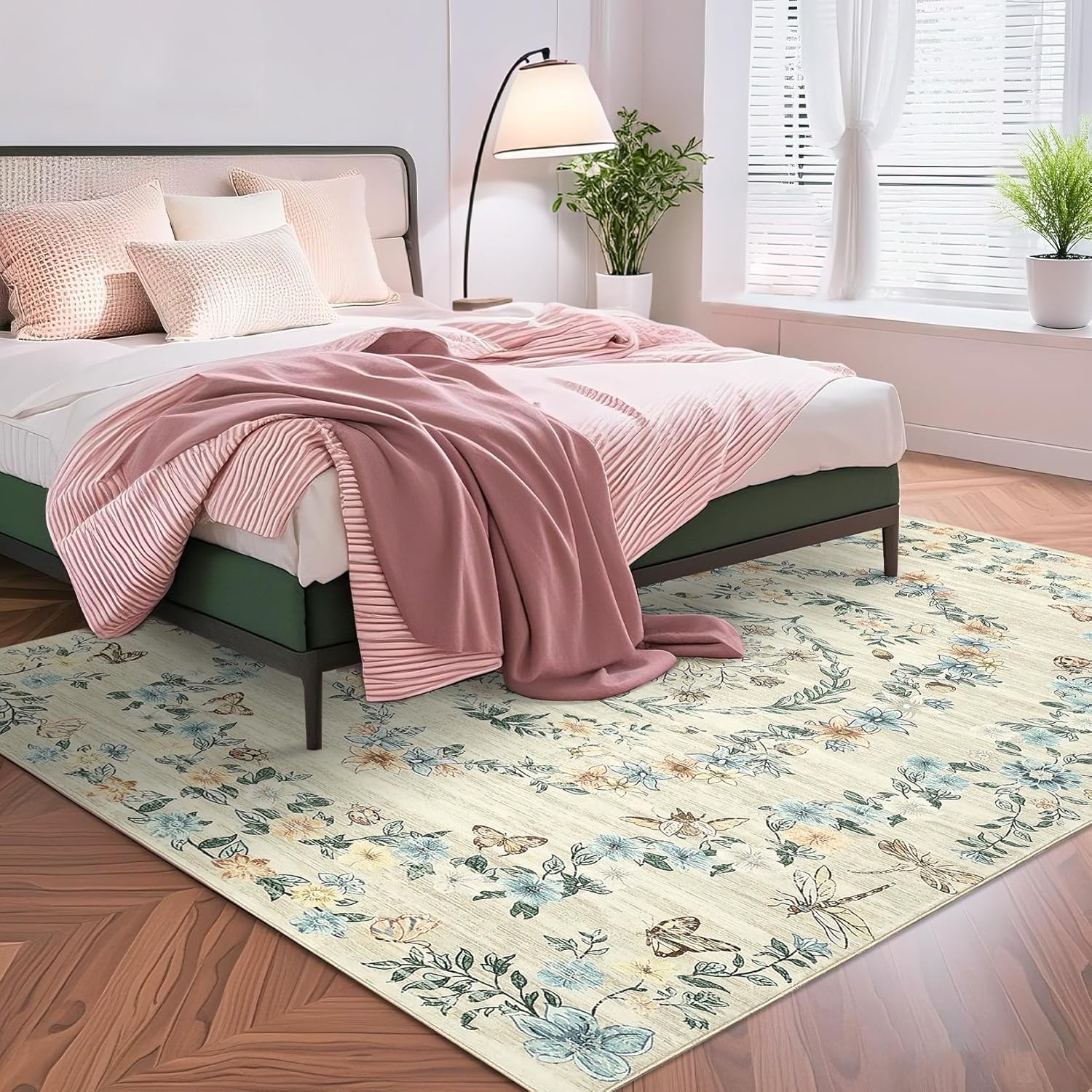 GAOMON 5x7 Area Rugs for Living Room Washable Rug Modern Floral Rug for Bedroom Floral Throw Rugs Stain Resistant Throw Carpet Low Pile Floor Cover for Office Dining Room Nursery，Beige