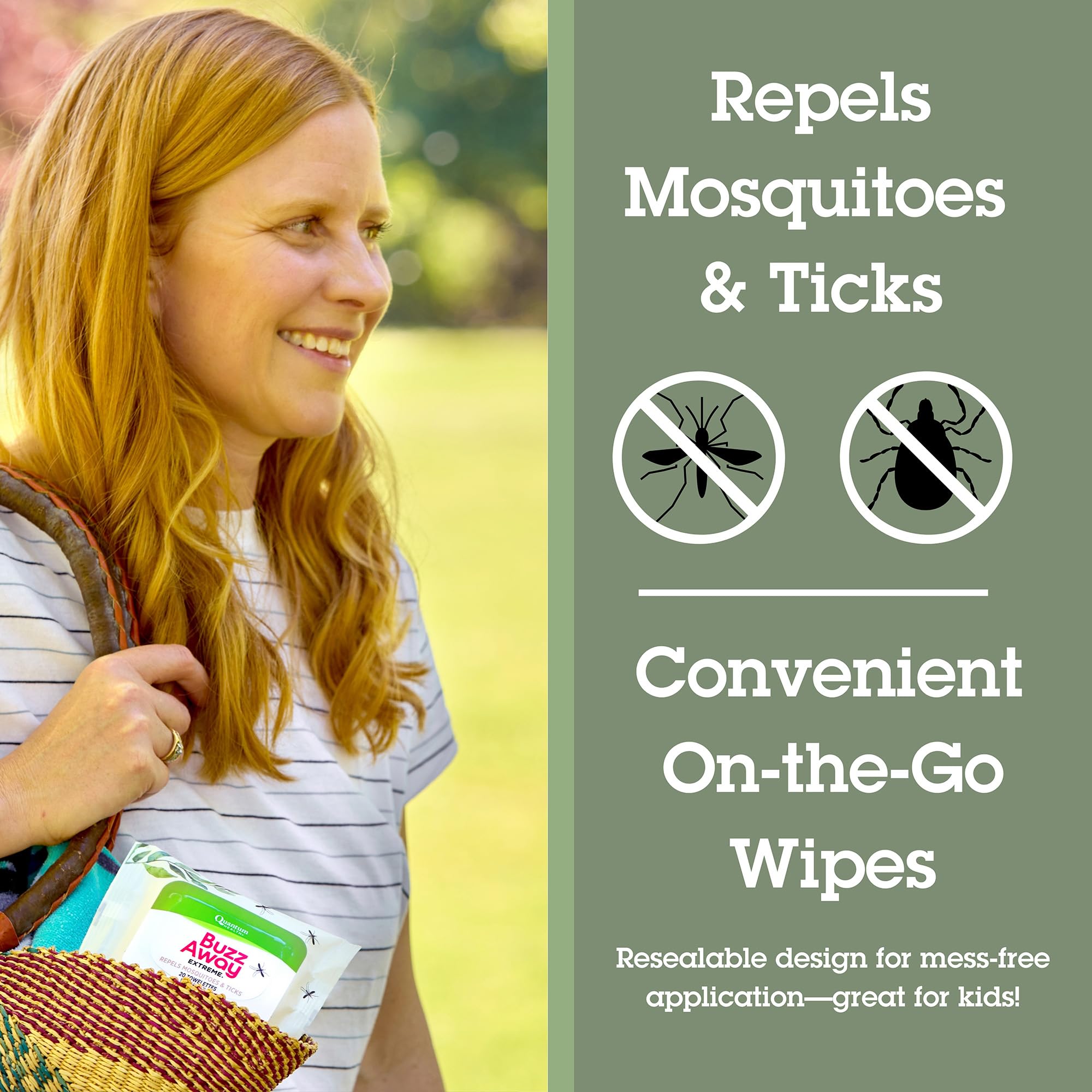 Quantum Health Buzz Away Extreme DEET Free Insect Repellent Wipes - Travel-Friendly Citronella Oil Mosquito & Tick Outdoor Bug Repellent Towelettes, Kids & Adults - 20 Individual Wipes thumbnail 2