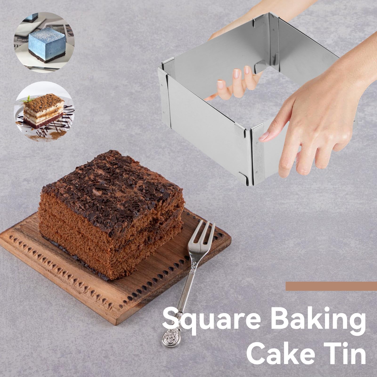 HERCHR Stampo Quadrato Torta, Telaio da forno regolabile 16 – 28 cm acciaio inox per Dolci, Pasticceria