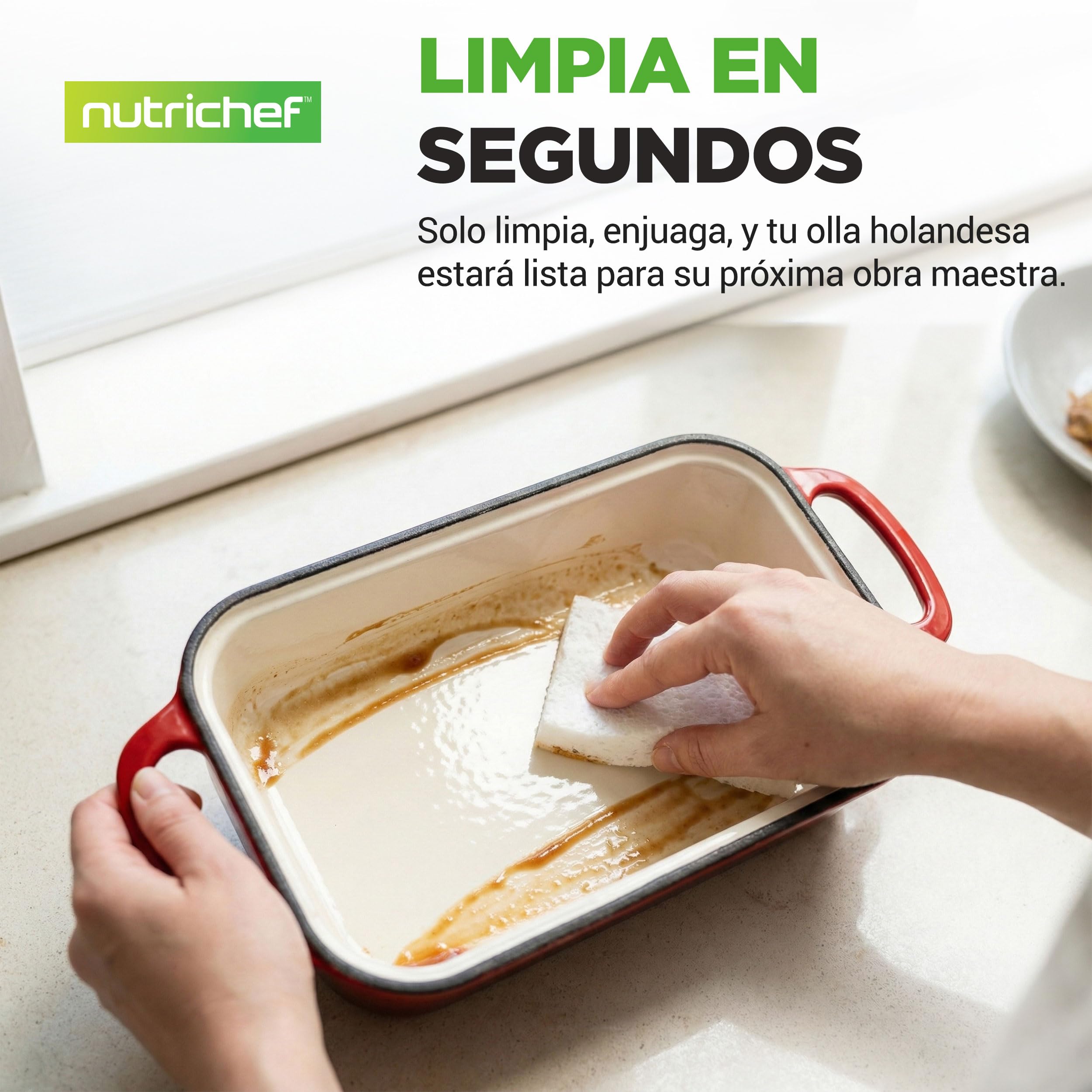 NutriChef horno holandés rectangular para masa madre, Molde para pan con tapa, Hierro fundido esmaltado, Con guantes de silicona para pan artesanal, 35 cm