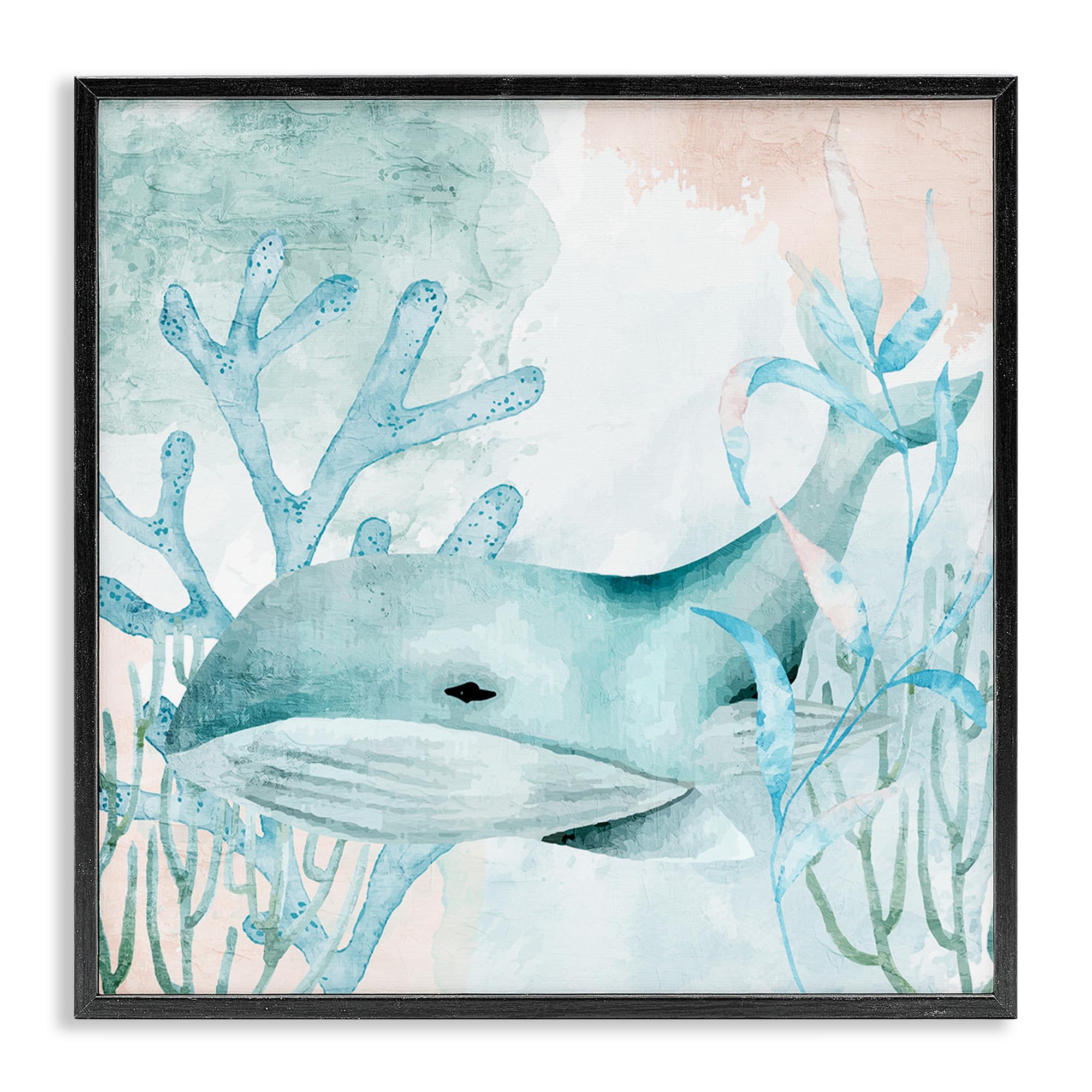 Stupell Industries Whale Sea Swim Serenity 'Whale Sea Swim', Framed Giclee Art, Black, 12 X 12 Inches, Easy To Hang And Sturdy, Made In Usa, By Kim Allen