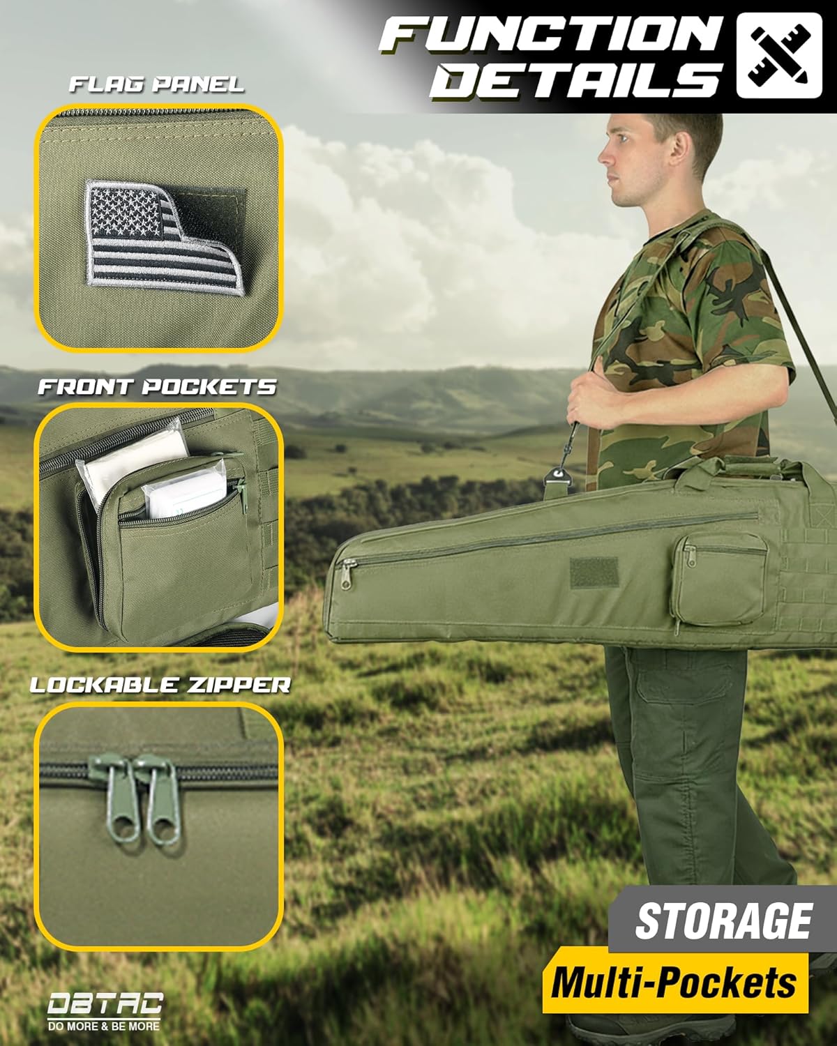 DBTAC Soft Single Shotgun Rifle Case for Range Shooting Outdoor Hunting | 45" Tactical Long Gun Carry Bag for Scoped Rifles with 2x Accessory Pockets | US Flag Patch included - Image 3