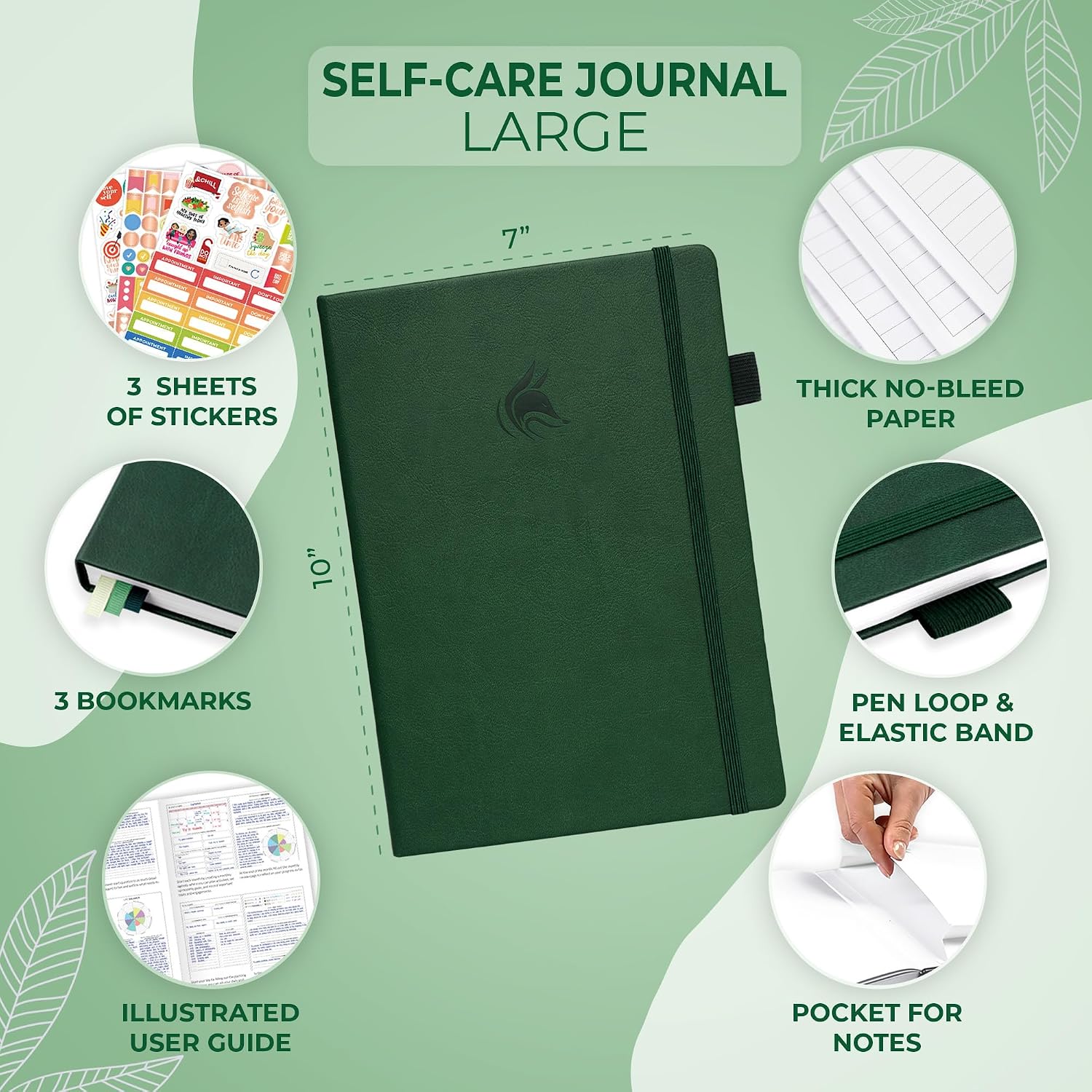 Clever Fox Self-Care Journal for Women, Daily Planner 7x10 Forest Green image 5