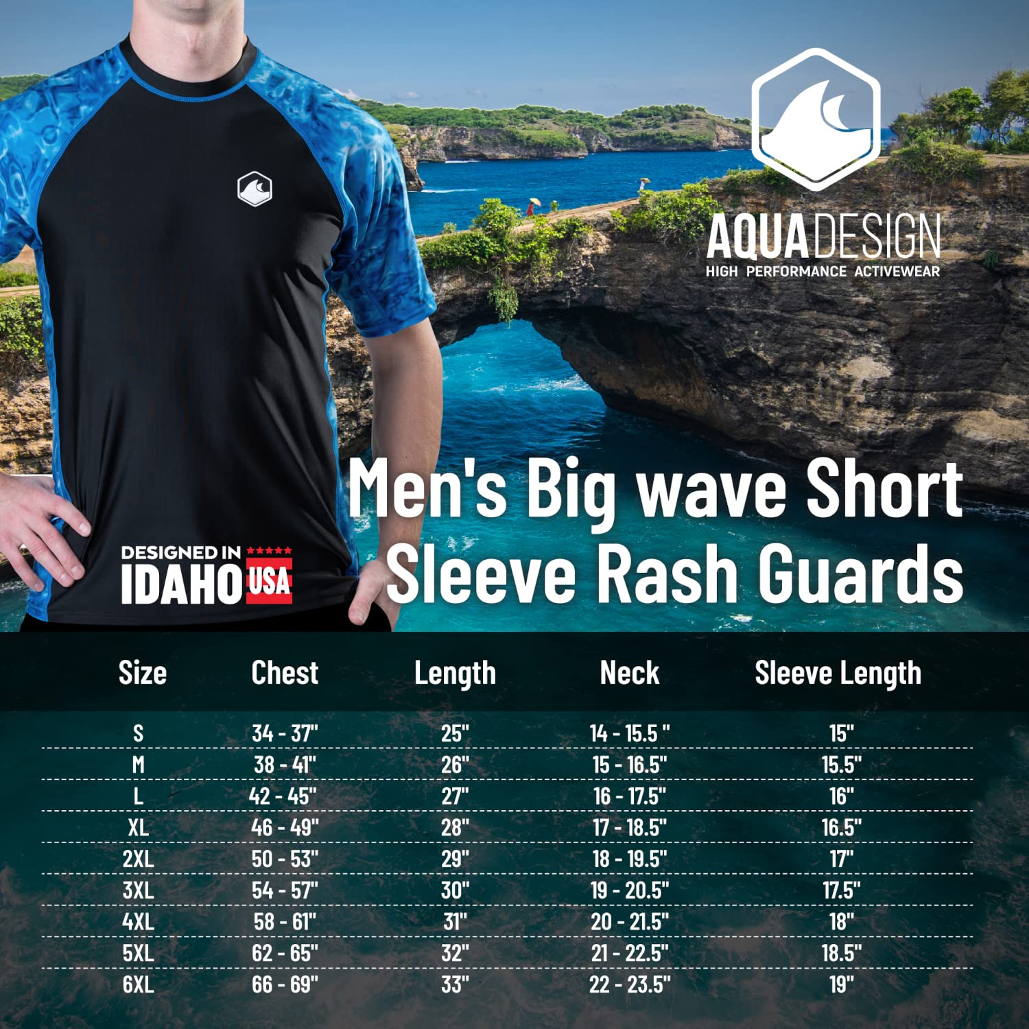 Aqua Design Herren Kurzarm Rashguard Shirt: Surf Swim Rashguard Shirts