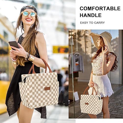 Miniatura 6 de Joymee Lonchera térmica para mujeres, lonchera de pana a cuadros, reutilizable, a prueba de fugas, bolsa de almuerzo de gran capacidad para mujeres,