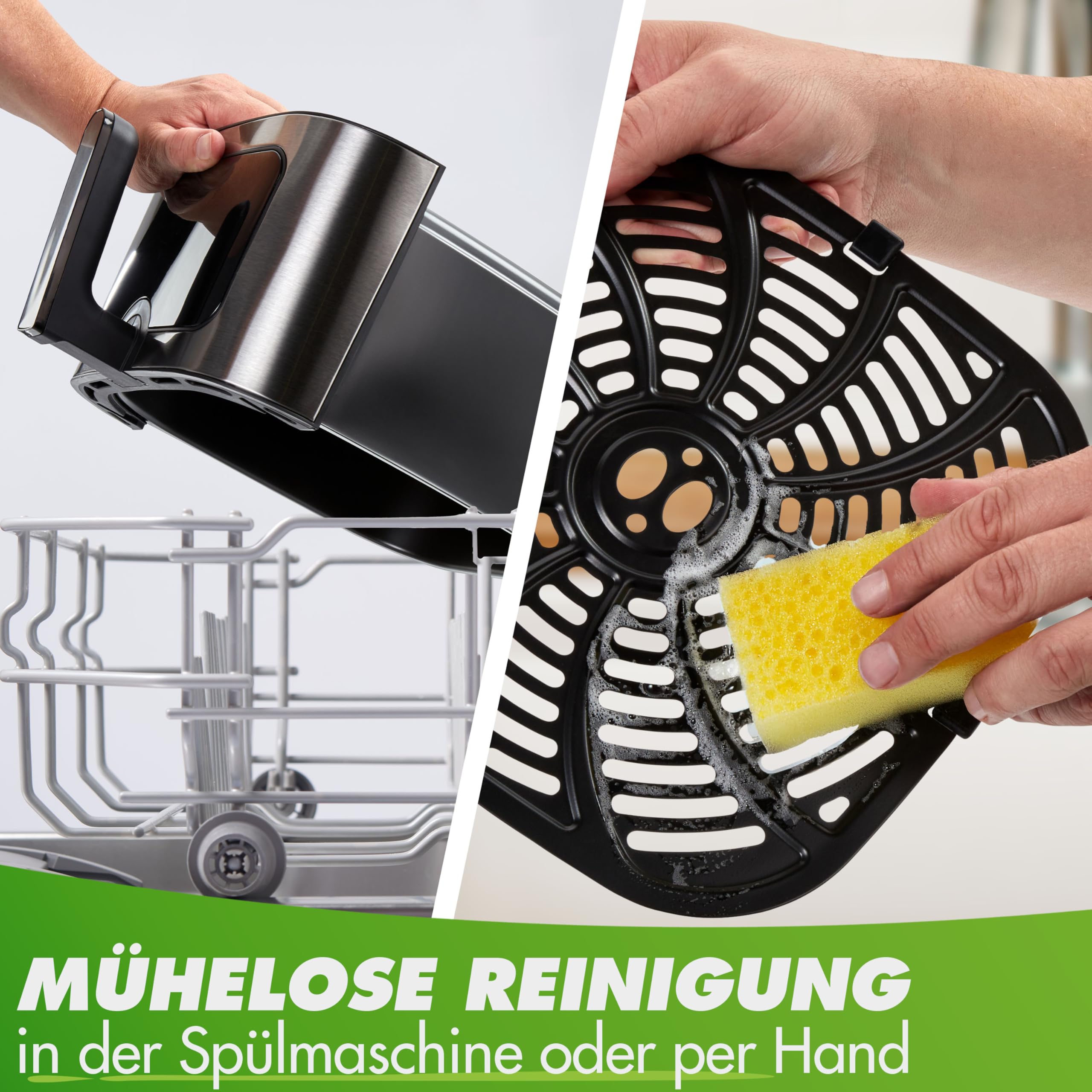 Nutrilovers Heißluftfritteuse NUTRI-FRYER EDELSTAHL XXL 8L, 2000W, Airfryer Edelstahl mit LED Touch Display, Double Heating Technologie, Sichtfenster, fettarme Pommes Fritteuse ohne Öl inkl. Rezepte