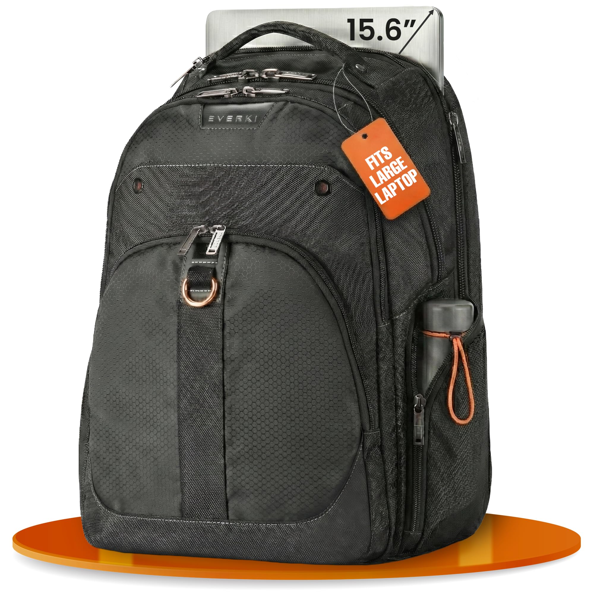 EVERKI Atlas 29.5L Business Laptop Backpack – Travel Backpack for Women & Men, Work/Travel Bag, Laptop Bag Fits 15.6-Inch, Backpack for Women, Men’s Laptop Bags – Black (EKP121S15)