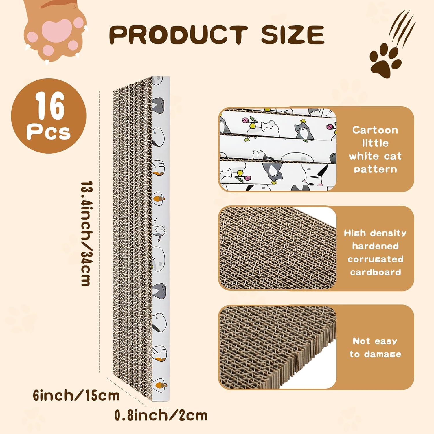 16pcs Small Cat Scratching Cardboard Bulk 13.4x6x0.8 Inch Durable Cat Scratch Pad Reversible Cardboard Safe for Indoor Kitten Shelter Stray Kitten Sleep Biting Play and Grind Claws(Straight)