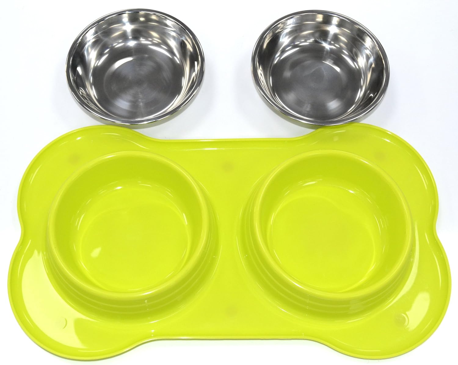 DOUBLE PET FEEDING STAINLESS STEEL BOWL WITH DOUBLE PLASTIC PET FEEDER DOG/CAT/ANY SMALL ANIMAL FOOD/WATER DISH (Green) - Image 3