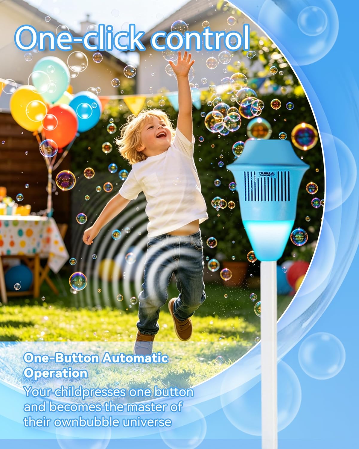 Bubble Maker, Street Lamp Bubble Machine, Automatic Standing Bubble Machine with Music and Lights, Height Adjustable Up to 47 Inches, Rechargeable, Wireless(Blue-No Bubble Liquid)
