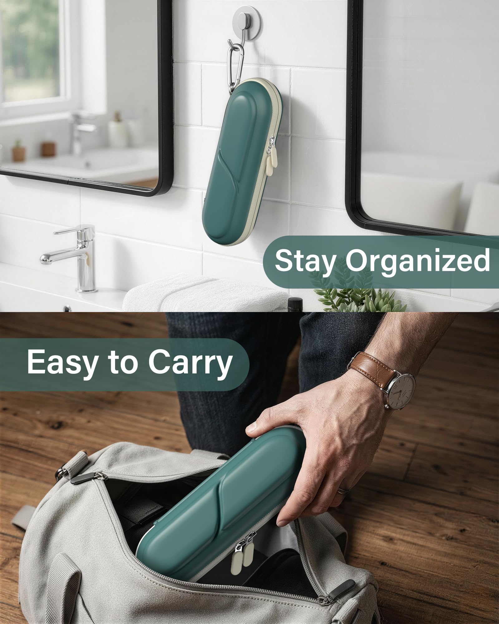 ProCase 歯ブラシケース 携帯用 コンパクトな旅行用 EVA製 Oral-B Philips対応 - ダークグリーン | 電動歯ブラシケース,アクセサリー収納付き,多機能,軽量,耐久性,持ち運び便利,出張や旅行に
