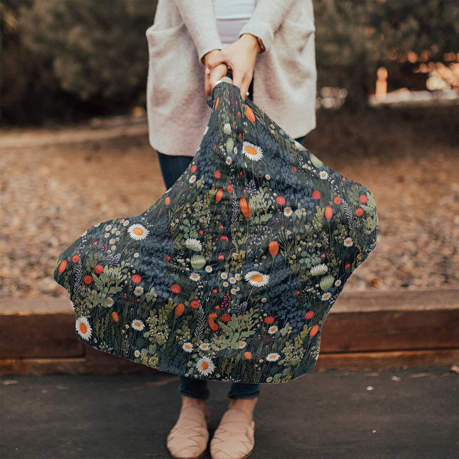 Nursing Cover for Breastfeeding Scarf, White Daisy Green Plant Natural Baby Car Covers Super Soft Multi Use for Canopy Shopping Cart Cover Blanket Stroller Cover