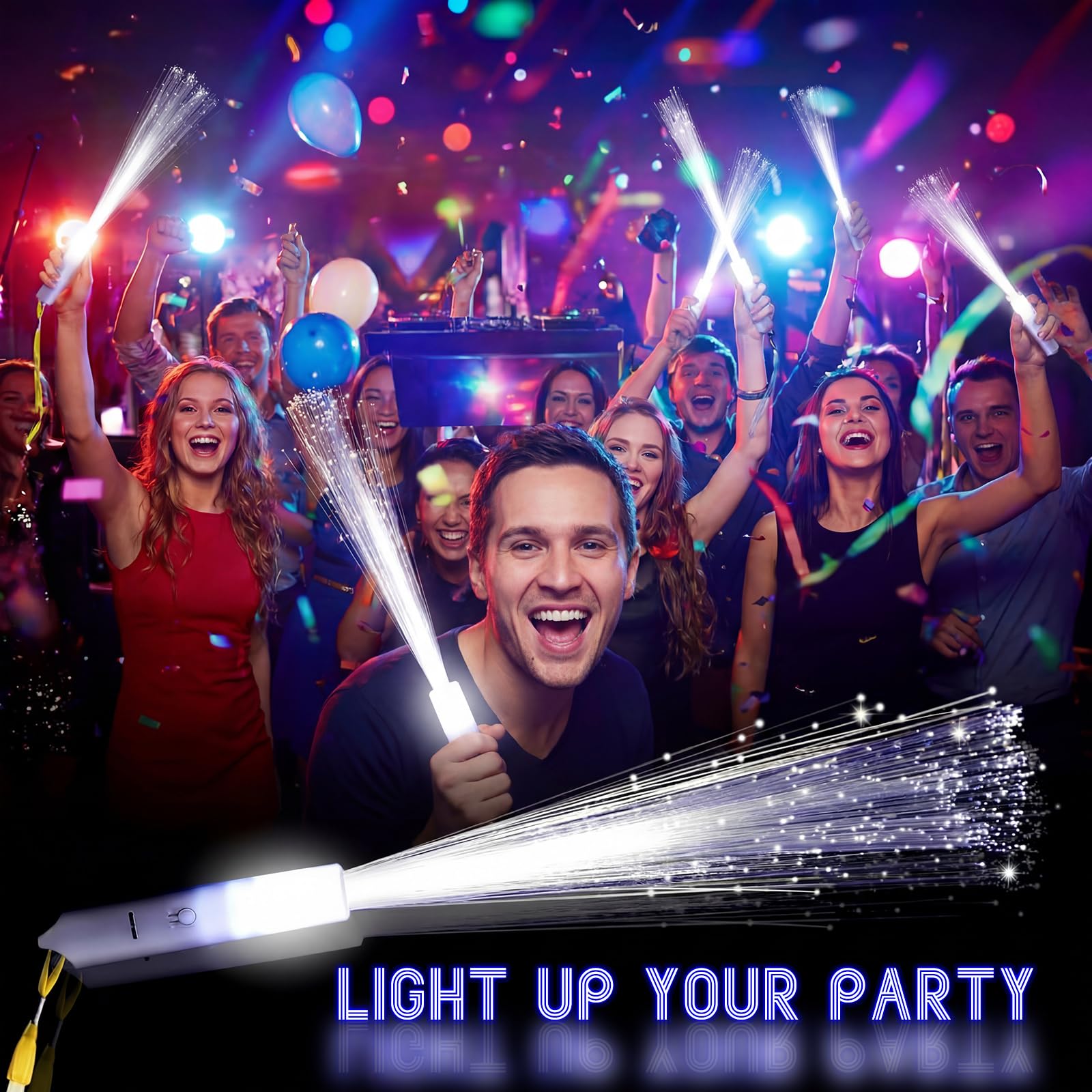 Jecery 180 varitas de fibra óptica blancas con luz LED, varita de boda con 3 modos de luz, bengalas largas intermitentes para cumpleaños, boda, despedida de soltera, suministros de fiesta que brillan