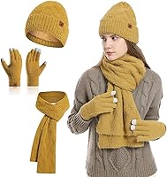 Vista 1 de Gorro de punto de invierno para mujer con guantes para pantalla táctil, gorro de pompón, bufandas para el cuello para hombres