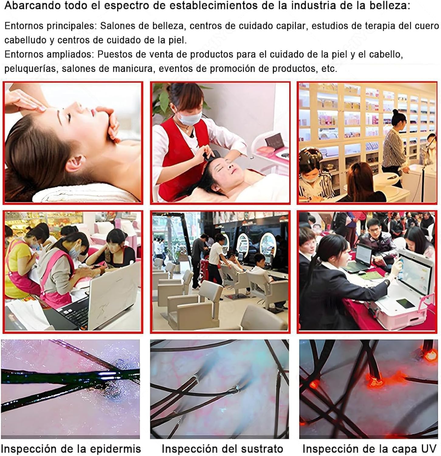 Analizador Profesional de Cuero cabelludo y Cabello con Pantalla HD de 15,6". Cabezales duales de 50x y 200x. Microscopio Digital para análisis de Cuero cabelludo y Piel.