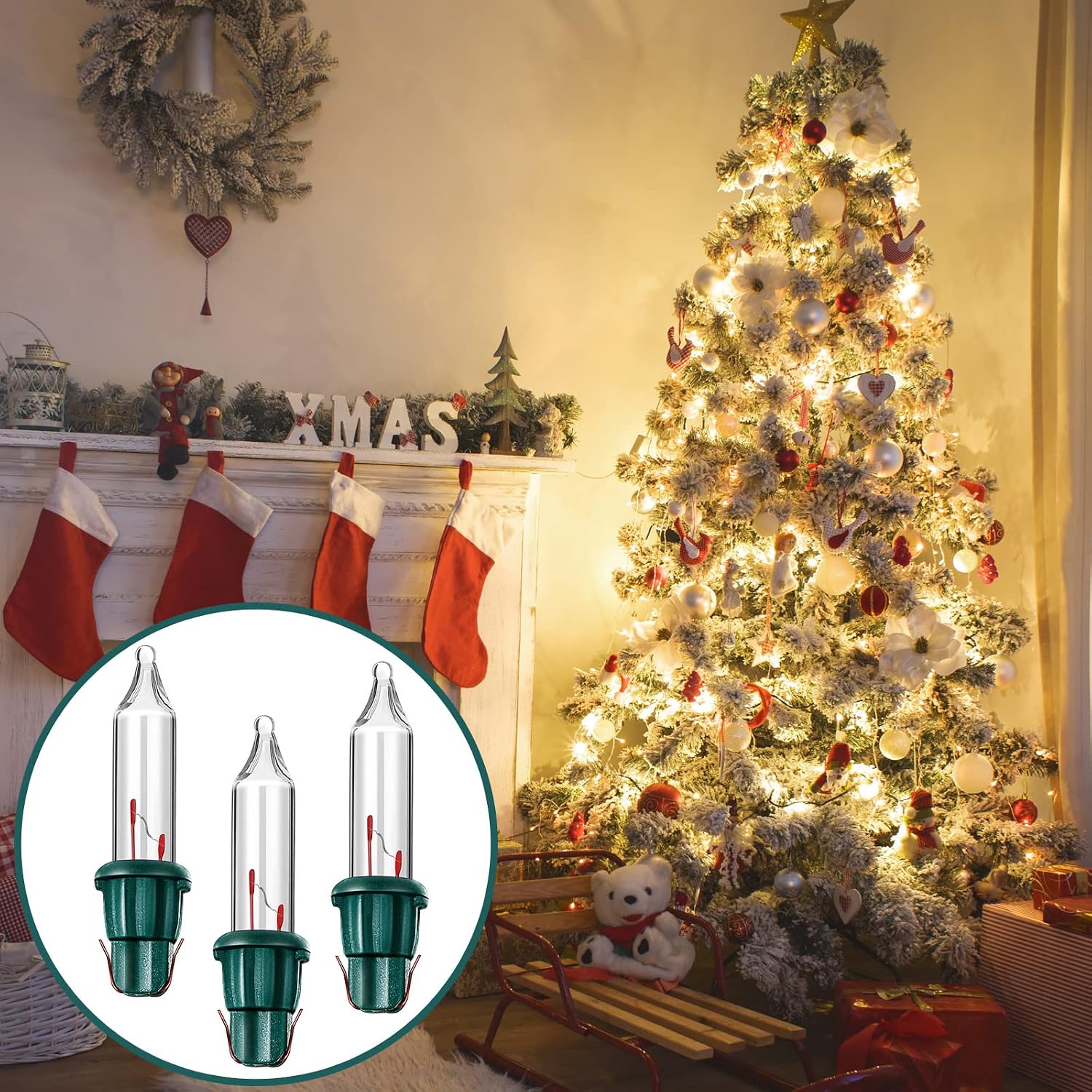 Mudder 500 Pieces 2.5V Replacement Light Bulbs 50/100/150/200 Count Mini Incandescent Wire String Light Replacement Bulbs for Home Party Decoration(Green Base with Warm White Bulb)