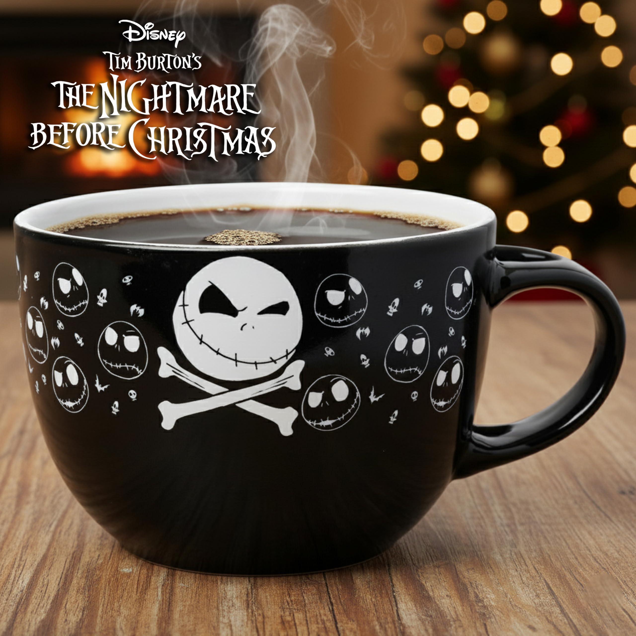Silver Buffalo Nightmare Before Christmas Jack Cross Bones Keramik-Suppentasse mit Löffel, 680 ml | Tim Burton's, Jack Skellington, Löffel-Set, Totenköpfe, 0,71 Liter