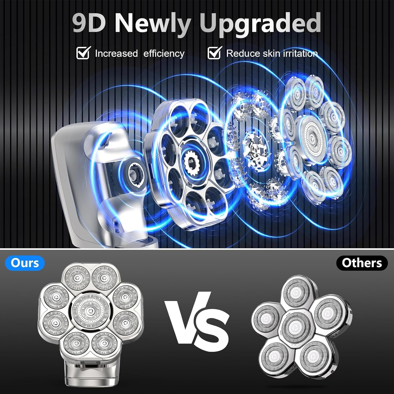 9D Bald Head Shaver for Bald Men, 5-in-1 Electric Razor for Men, Cordless Rechargeable & Waterproof Head Shaver for Wet/Dry Shave with Nose Hair Trimmer, Massager, LED Display