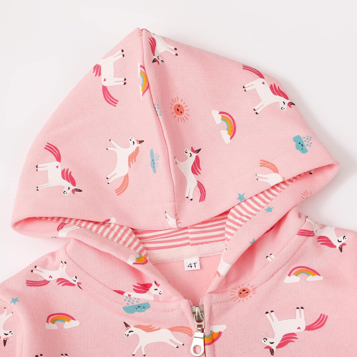 Little Girl Zip Up Hoodie Unicorn Rainbow Hooded Sweatshirt Back to School Jacket Pink Outerwear 6T - Image 4