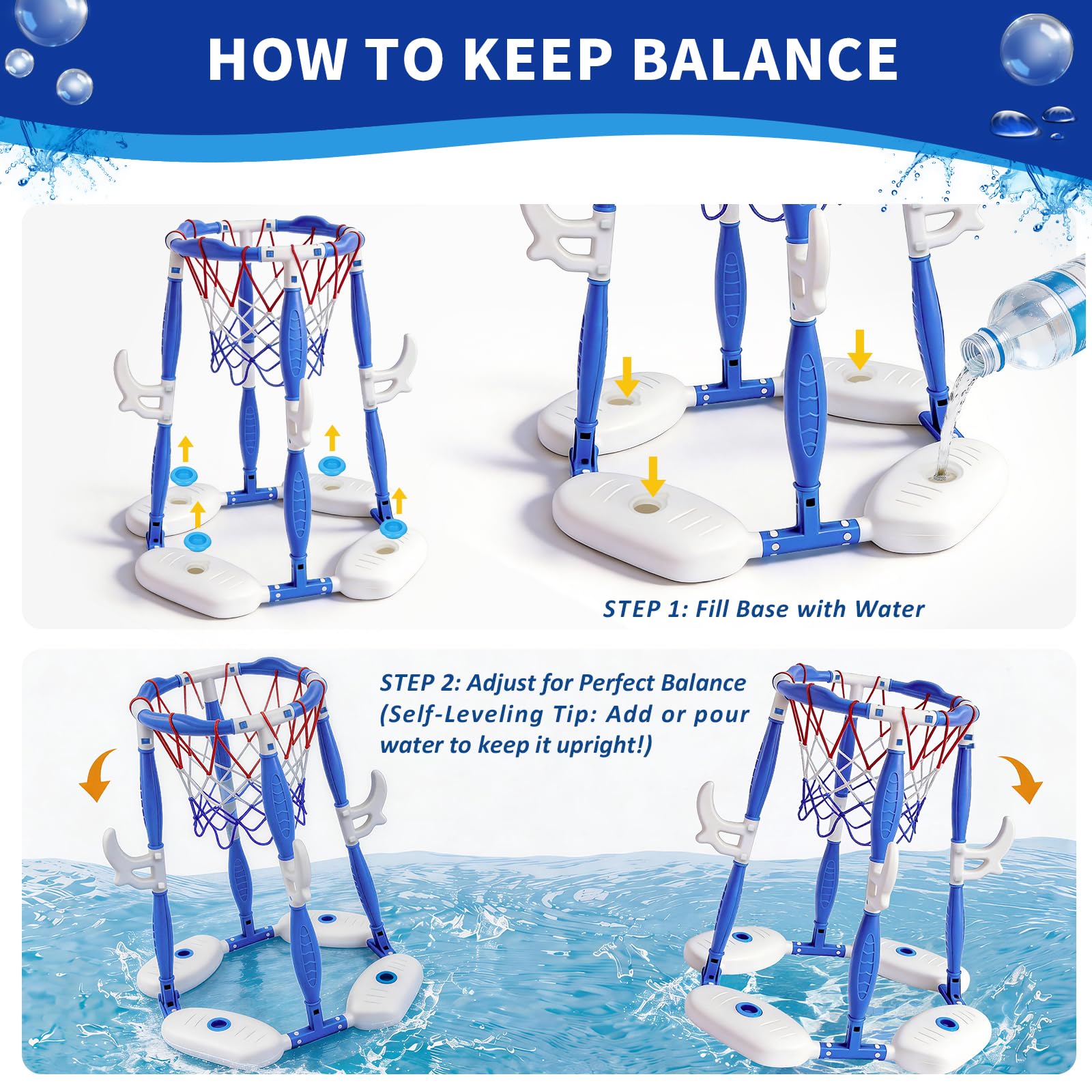 3-in-1 Schwimmender Pool Basketball Hoop Spielzeug Set mit Wasserfußball & Ringwurfspiel - Enthält 3 Basketbälle, 2 Fußbälle & 12 Ringe - Ultimatives Poolspielzeug Geschenk Kinder & Erwachsene
