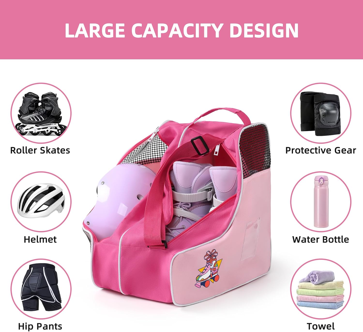 Boulder Bee Roller Skate Bag, Ice Skate Bag for Women with Adjustable Shoulder Strap, Shoe Bag for Ice Skating/Inline Skates, for Both Kids and Adults