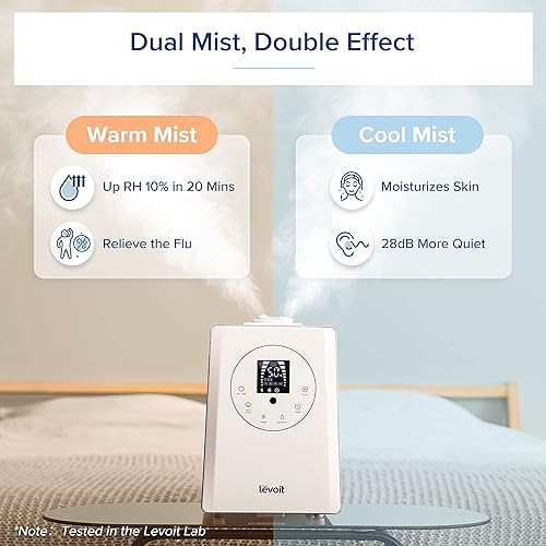 Miniatura 4 de LEVOIT Humidificadores para dormitorio, habitación grande, hogar, 6 L, vaporizador de aire ultrasónico de niebla cálida y fría para plantas y