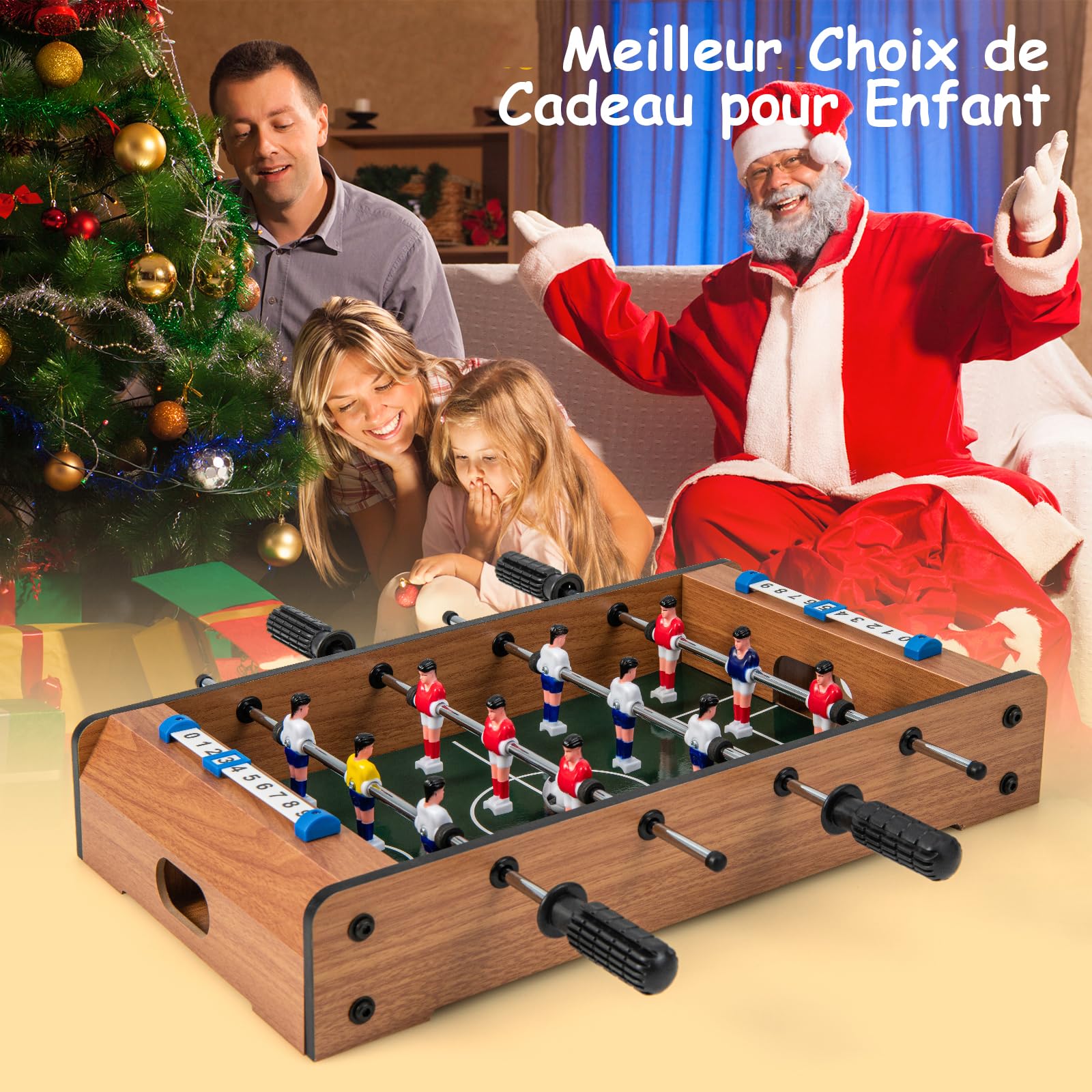 COSTWAY Baby-Foot en Bois avec Poignée Durable, Table de Jeu avec 2 Ballons, Coins Arrondis, Jouets pour Adulte et Enfant pour Fête, Bar, Salle de Jeux, 51 x 30,5 x 9 cm