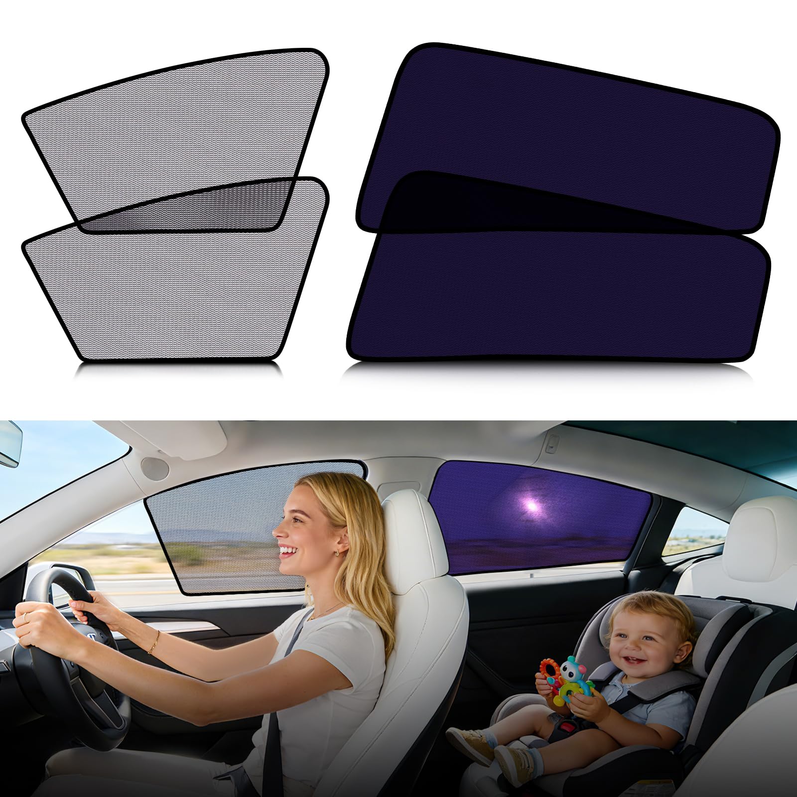 ZATOOTO Tesla Model Y Car Window Shades 2020-2026,4Pack for UV Protection