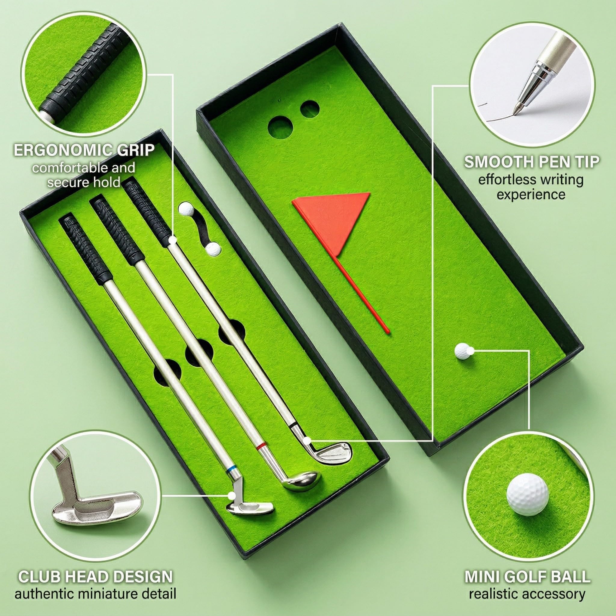Juego de palos de golf, regalo de mesa, 3 palos de golf, caja de regalo para golfistas