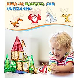 Asago Dinosaurs Toys Magnetic Tiles for Kids 3-5, Dino,King Kong and Godzilla Animals World Construction Tile for Toddlers Ages 5-7, Magnet Building Blocks for Boys Girls Ages 3+ 4-8 8-12 Year Old
