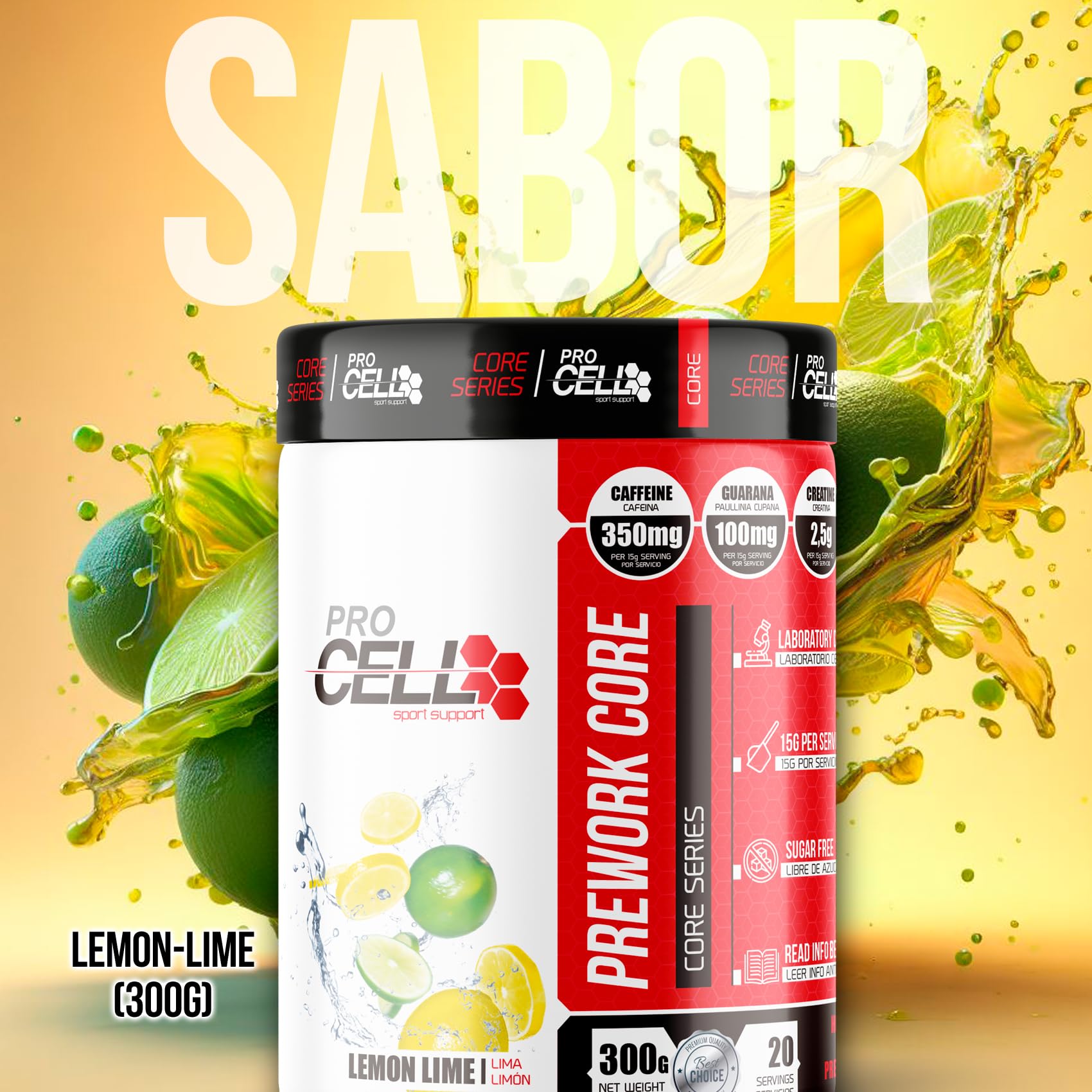 PreWorkCore | Pack x2 uds,. Pre Entreno con Creatina, Aminoácidos y Cafeína (600 gr) - Sabor Lima Limón, Sin Azúcar - Con Vitamina B6, C, Taurina, Guaraná - Pre Workout Gimnasio - Aumenta Fuerza