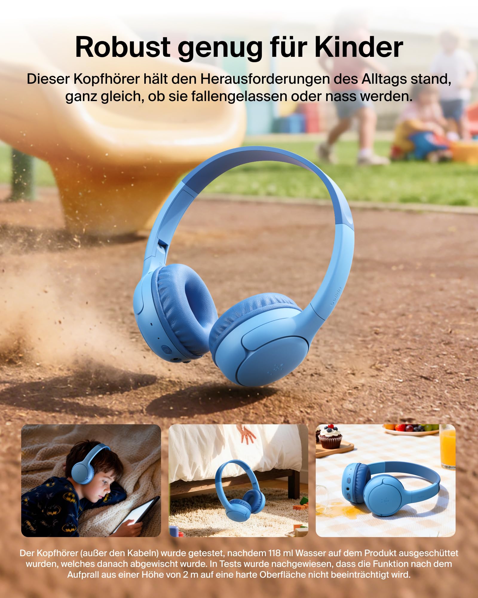 Belkin SoundForm Mini 2 kabelloser On-Ear-Bluetooth-Kopfhörer für Kinder, 55 h Laufzeit, Lautstärkebegrenzung auf 85 dB, mit Mikrofon, Kinder-Kopfhörer mit Schutzhülle für iPhone/iPad/Tablet - Blau