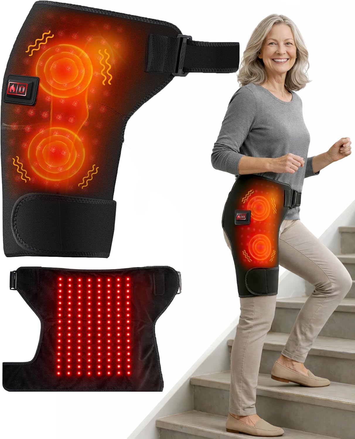 Hip Red Light Therapy, 5000mAh Rechargeable Cordless Heated Hip Brace Massager for Menopausal Women Hip Pain Relief, Collagen Boost & Mobility - Mother's Day Birthday Gift