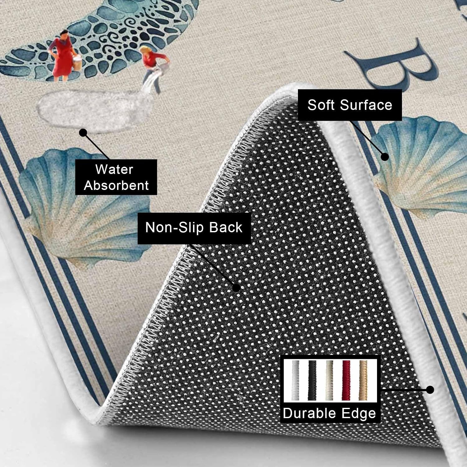 Prime Leader Blue Sea Turtle Kitchen Mat Set 2 Pieces Beach Happy Place Seashell Starfish Linen Texture Non Slip Kitchen Rugs Washable Runner Rug Mats for Sink Laundry (23.6" x 35.4"+23.6" x 70.9")