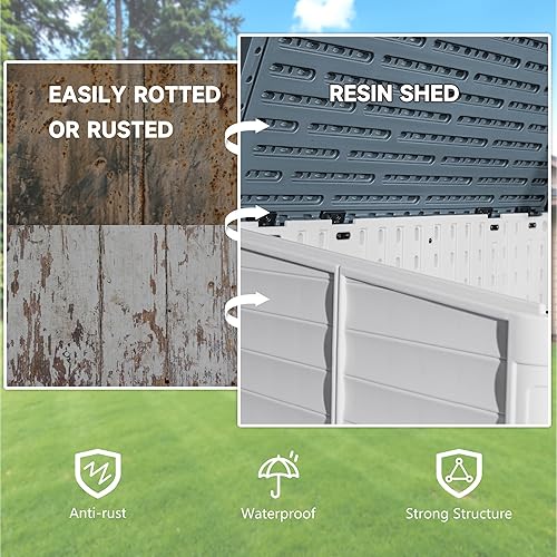 Miniatura 4 de Devoko Cobertizo de almacenamiento de resina para exteriores, gabinete de almacenamiento para exteriores de 34 pies cúbicos sin estante,