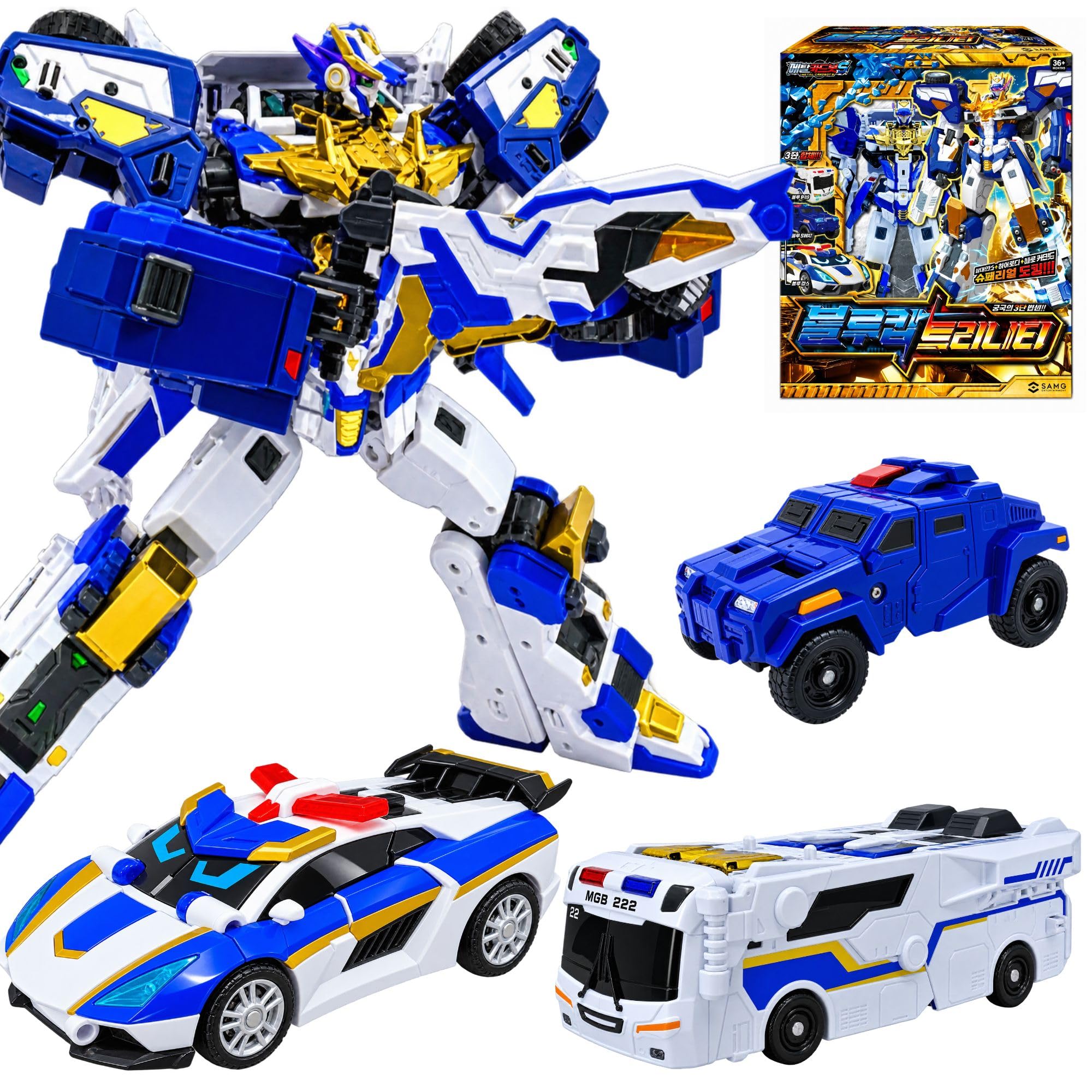 RaoNEE Metal Cardbot S Blue COP Trinity Police Car Armor Bus Transforming Robot 블루캅트리니티