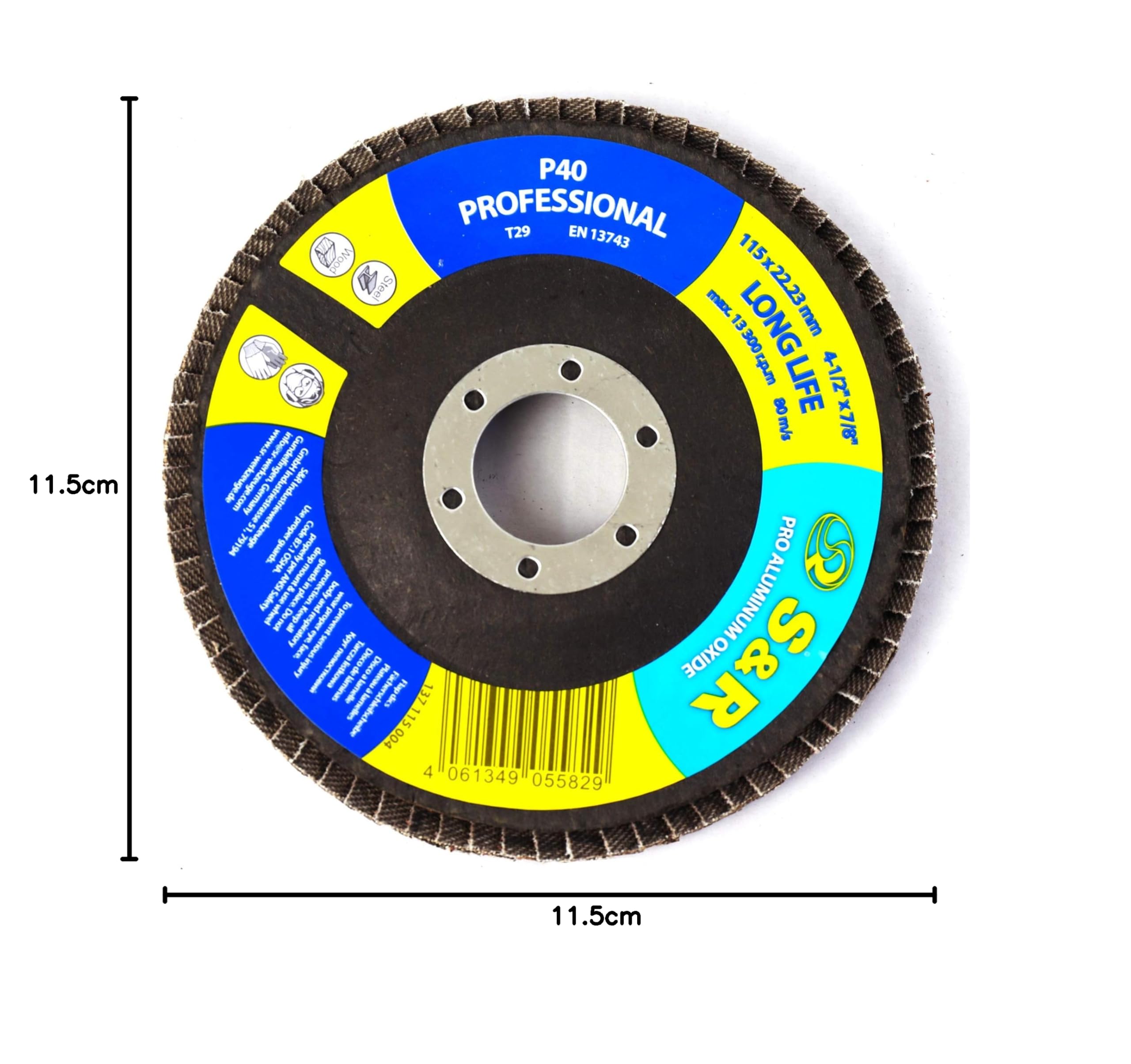 S&R Fächerschleifer Set 20 St., 115 x 22,23 mm, PRO ALUMINIUM OXID, T29, Fächerschleifscheiben, Lamellenschleifer, Schruppscheiben für Holz und Metall, je 5x Körnung P40/60/80/120