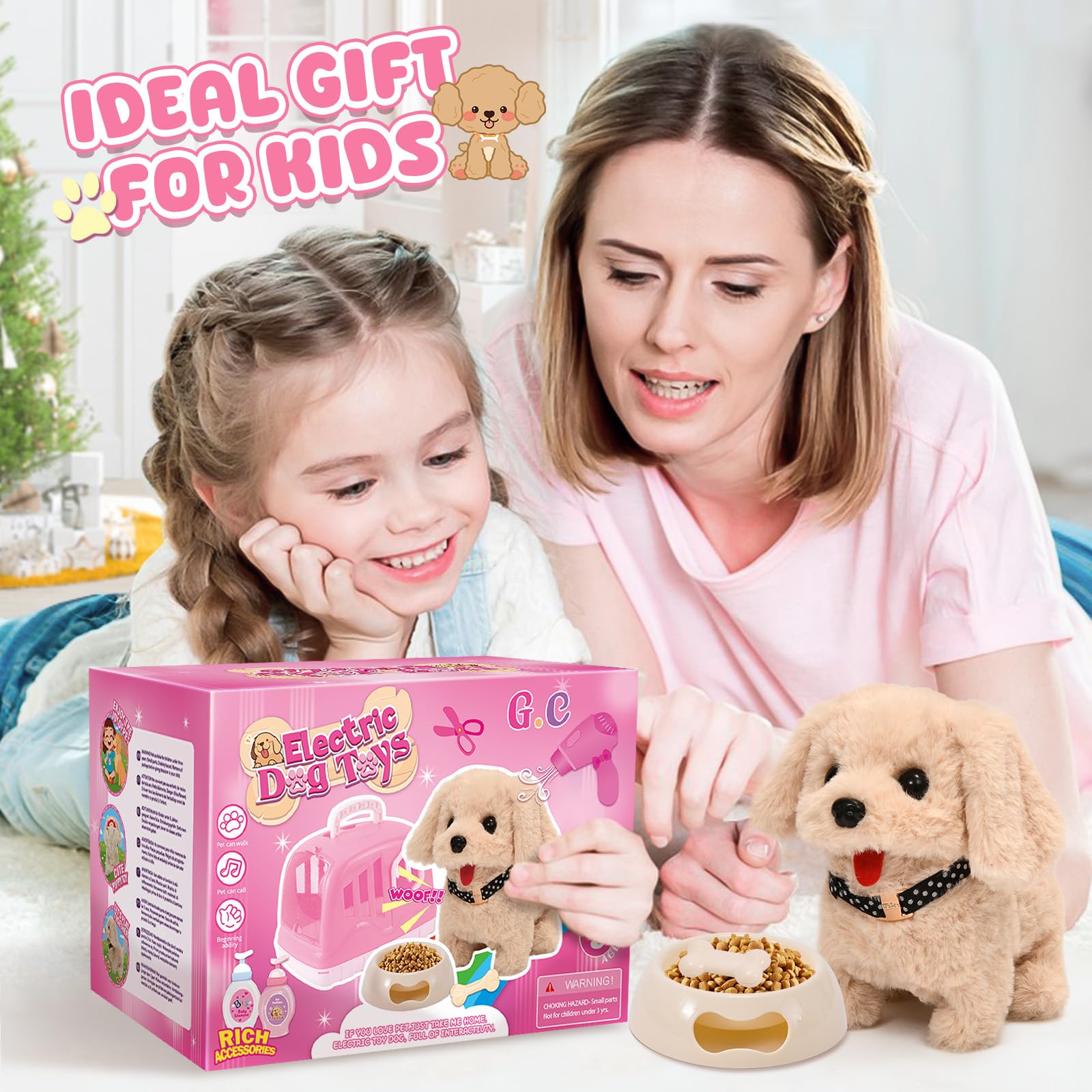 G.C Hund Spielzeug Kinder Interaktives Plüsch Hund mit Leine der Läuft und Bellt Schwanzwedeln Kuscheltier Hund Elektrisch Haustier Rollenspiel Spielzeug Geburtstag Geschenke für Mädchen 3 4 5 6 Jahre