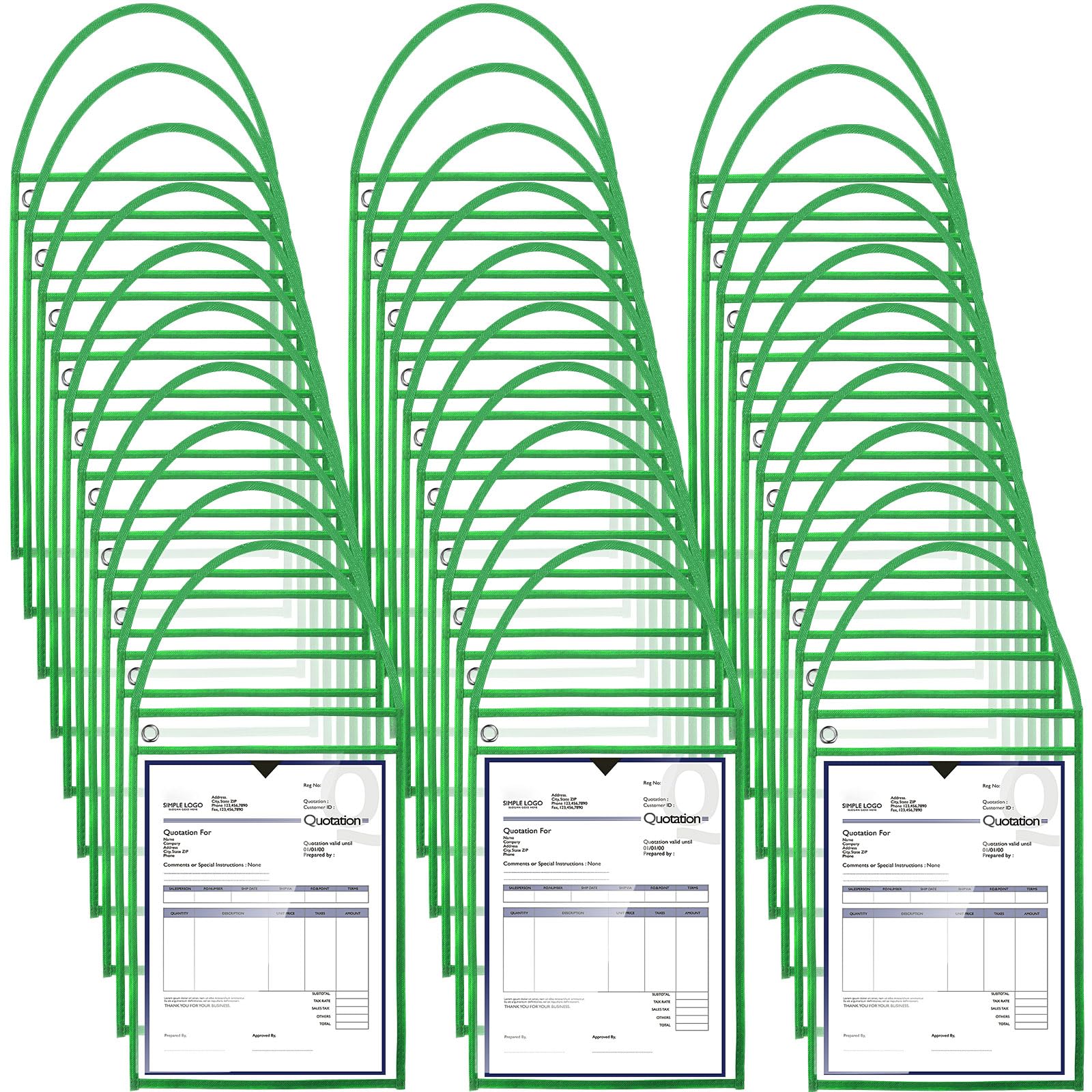 Geyee 50 Pack Job Ticket Holders Work Order Plastic Sleeves,Green