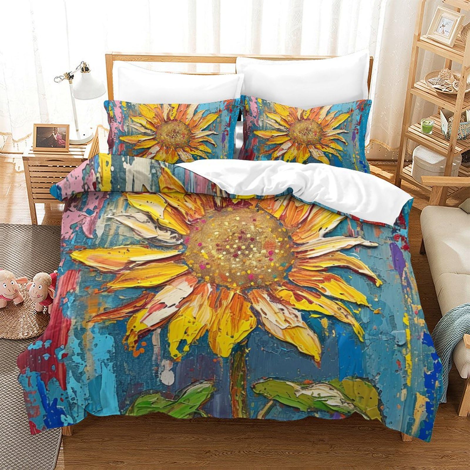 Housse de couette respirante tournesol 3D en microfibre super douce pour lit Super King 260x220