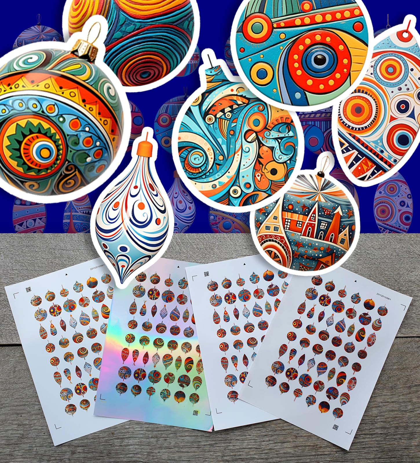 Stickers Pack (Over 150 Stickers) Cool Bauble Decorations for The Christmas Season Vintage Styled Small Vinyl Stickers White Holographic Transparent