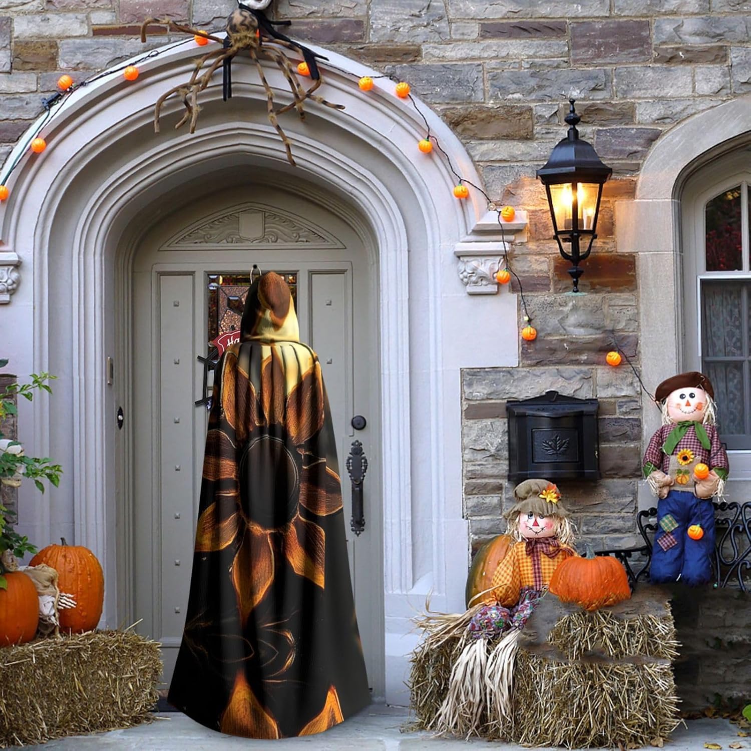 Rusty metal and sunflowers Unique Darkness Poncho Shawl - Customizable Wearable Blanket for Women, Perfect Halloween Costume Accessory, Knight, Akatsuki, and More