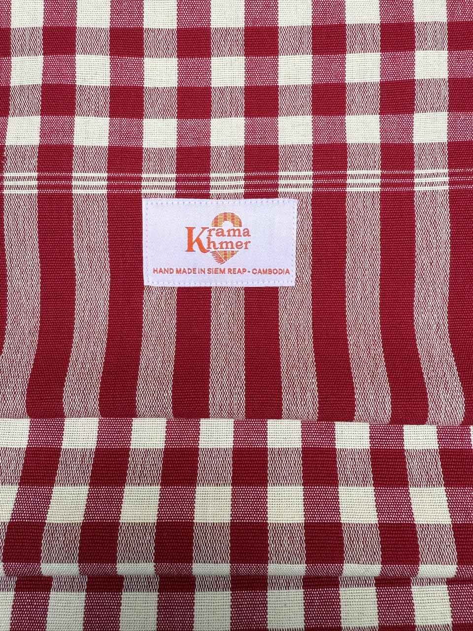bufanda artesanal tradicional de Camboya hecha a mano roja y blanca, rojo, longueur 200 x largeur 48 cm