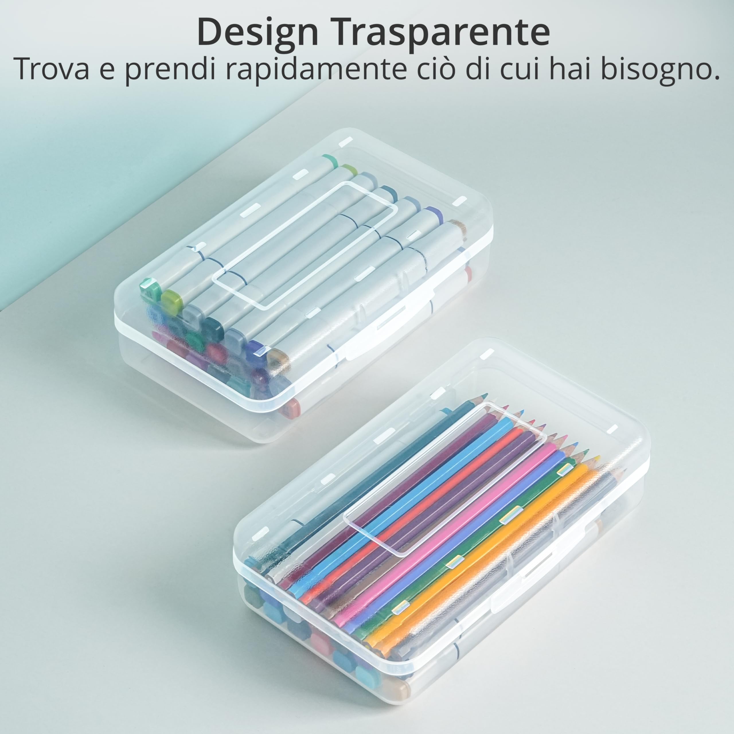 Patelai Scatole Portapenne Trasparenti - Confezione Da 24, 4 Colori, Capacità Grande, Impilabili (20.5x12x5.8 Cm) - 3