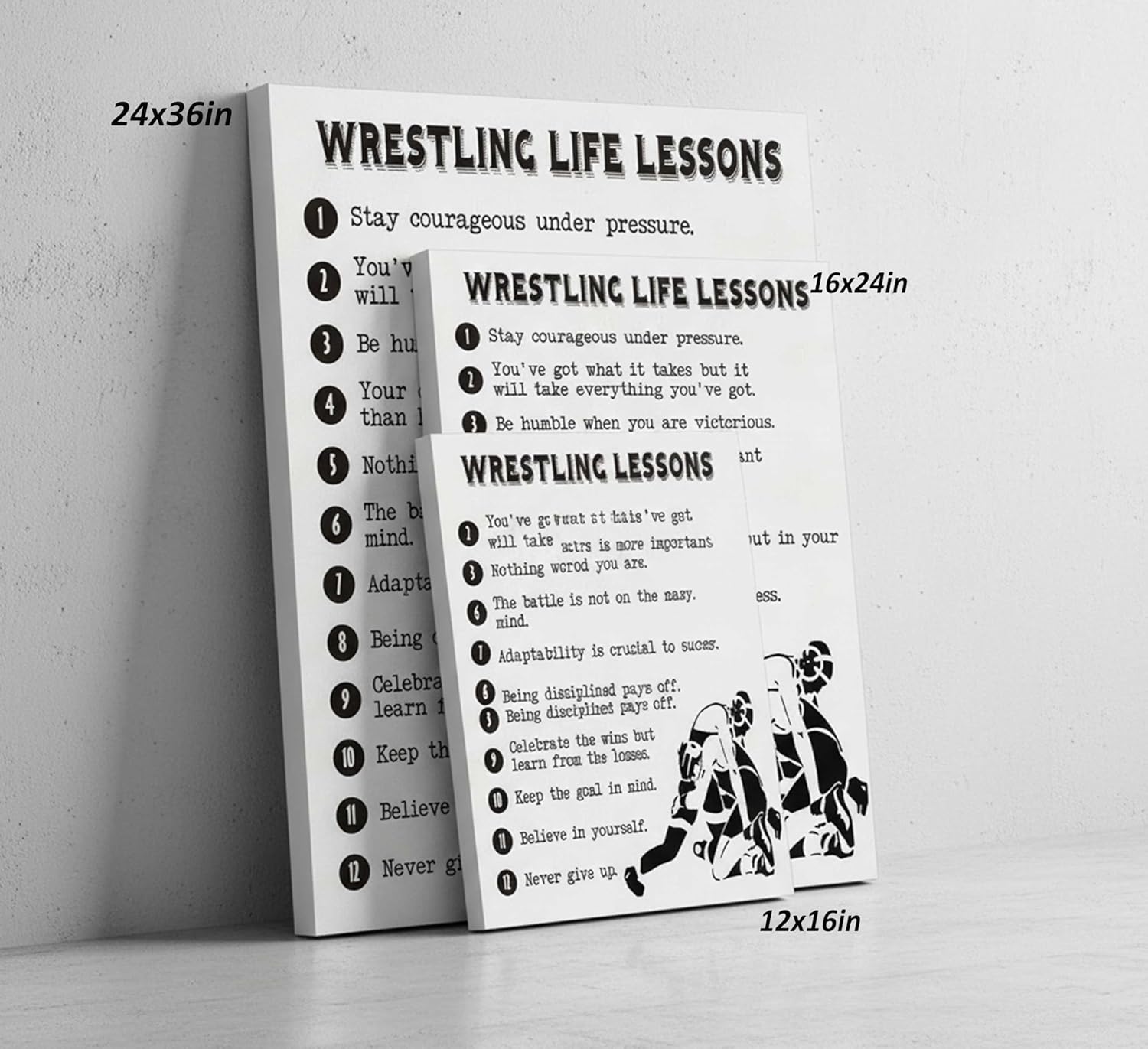Inspirational Wrestling Life Lessons Canvas Wall Art Stay Courageous Under Pressure Modern Office Motivational Quotes Painting Pictures Wall Decor Poster Print Artwork for Study Bedroom