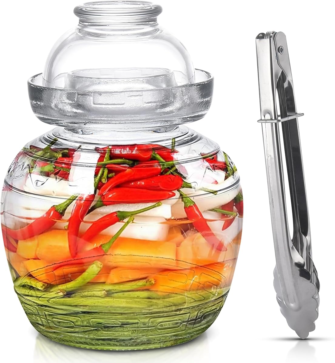 Nourished Essentials | Glass Fermentation Jar - Chinese Pickle Jar - Kimchi Jar - Fermentation Crock - Vinegar Fermenting Jar - e-jen Premium Kimchi, Sauerkraut Container Probiotic Fermention Jar