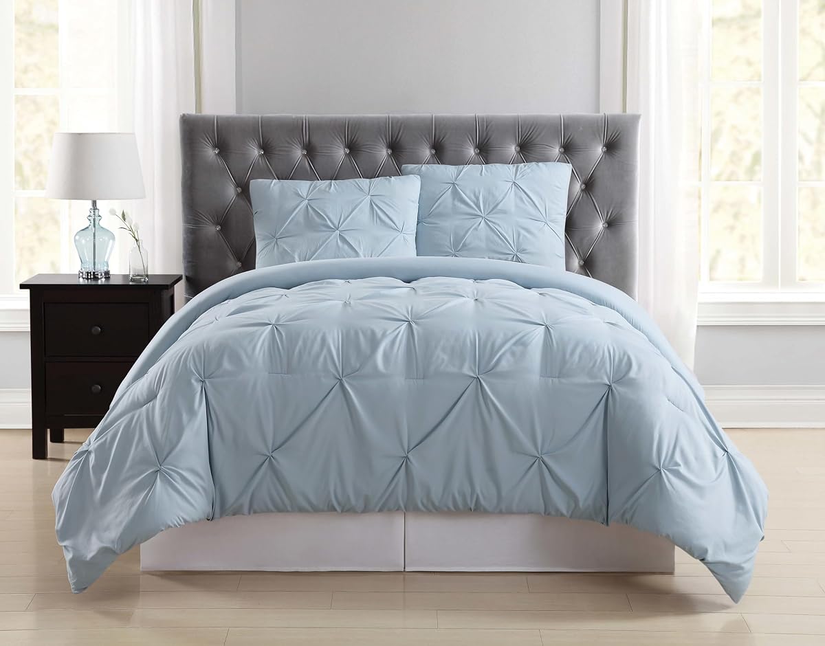 TRULY SOFT Pleated Duvet Set Light Blue Polyester 3-Piece King Duvet Set, Solid Color Themed, for Men and Women, Oeko-TEX Certified Confidence