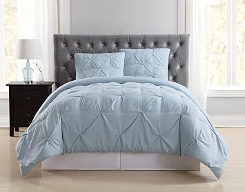 TRULY SOFT Pleated Duvet Set Light Blue Polyester 3-Piece King Duvet Set, Solid Color Themed, for Men and Women, Oeko-TEX Certified Confidence