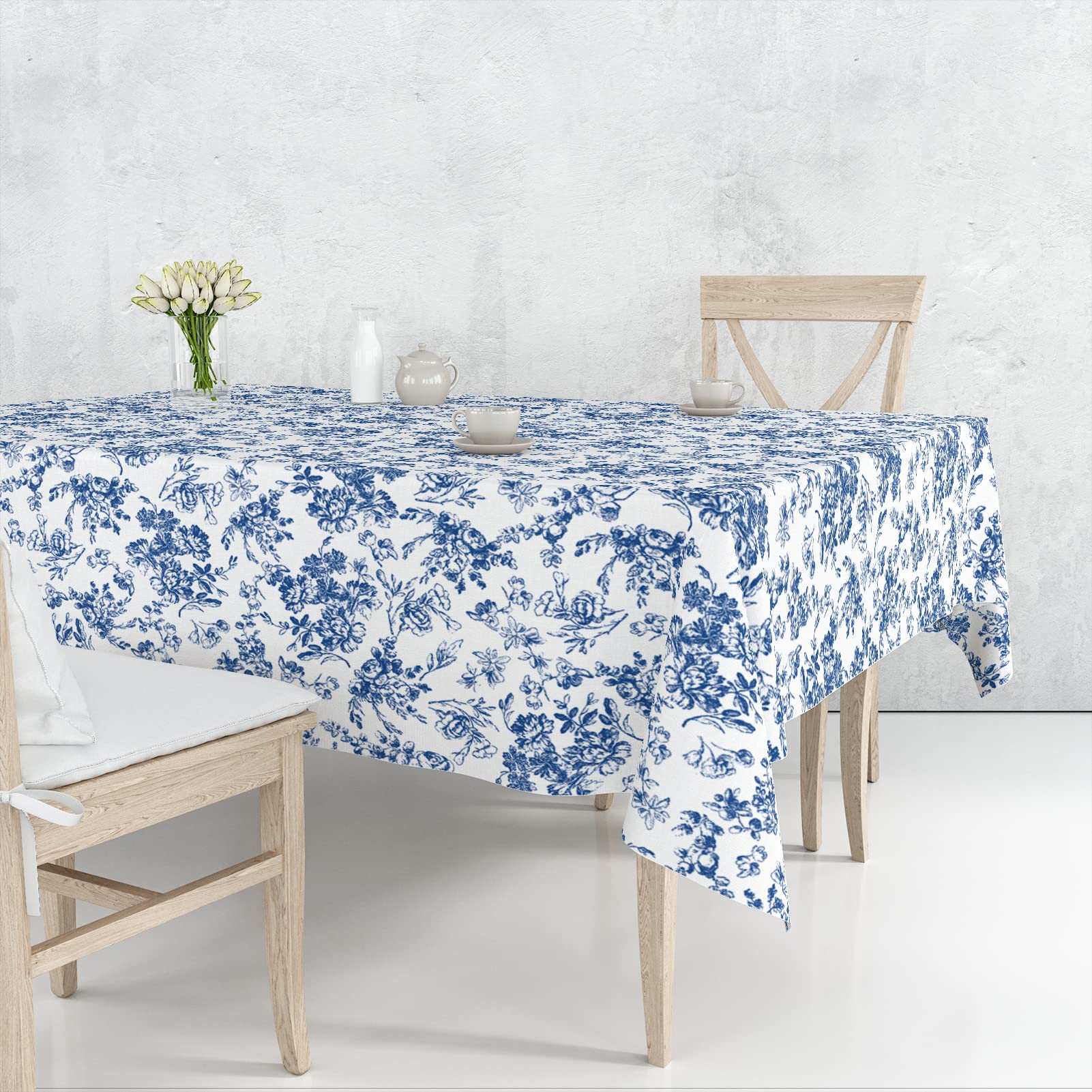 Blue and White Tablecloth Vintage Rectangle Tablecloth  Vintage Blue and White Chenille Table Cloth display picture 1